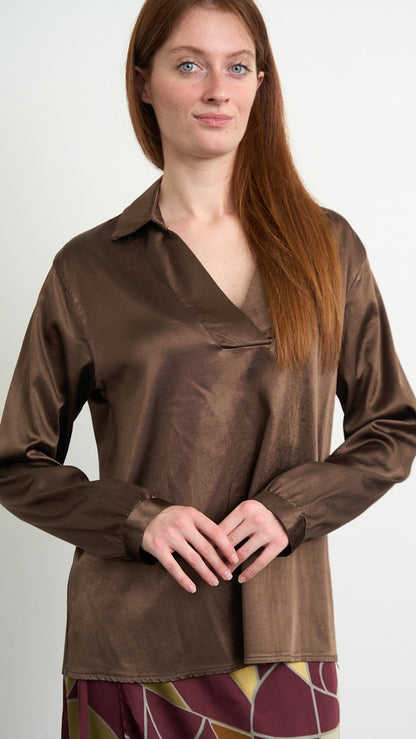 Via Roma - Blusa con scollo a V - Cioccolato - ART.26AI4000760