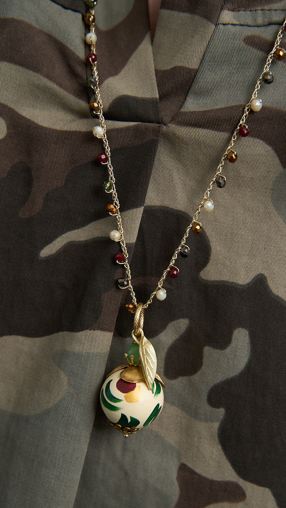 Via Roma - Collana "Giotto" - Verde - Bordeaux - Bronzo - Burro