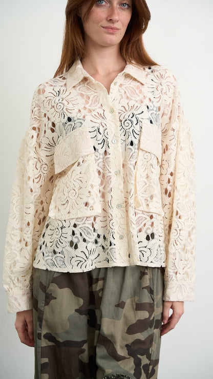 Tensione In - Camicia in pizzo floreale - Panna - ART.PE26-2087CAMP