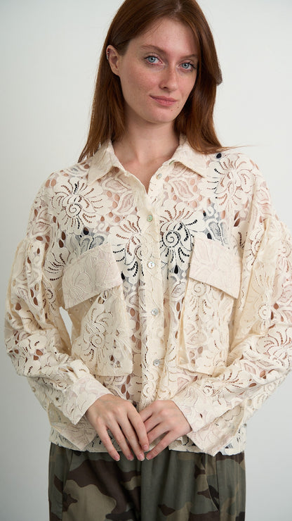 Tensione In - Camicia in pizzo floreale - Panna - ART.PE26-2087CAMP