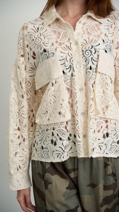 Tensione In - Camicia in pizzo floreale - Panna - ART.PE26-2087CAMP