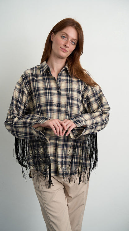 Via Roma - Camicia a quadri con frange - Blu - Beige - ART.26AI60001637