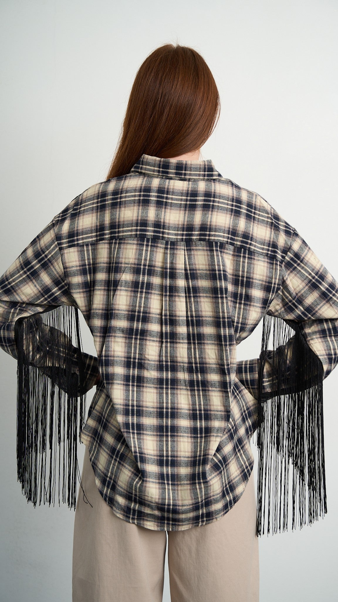Via Roma - Camicia a quadri con frange - Blu - Beige - ART.26AI60001637