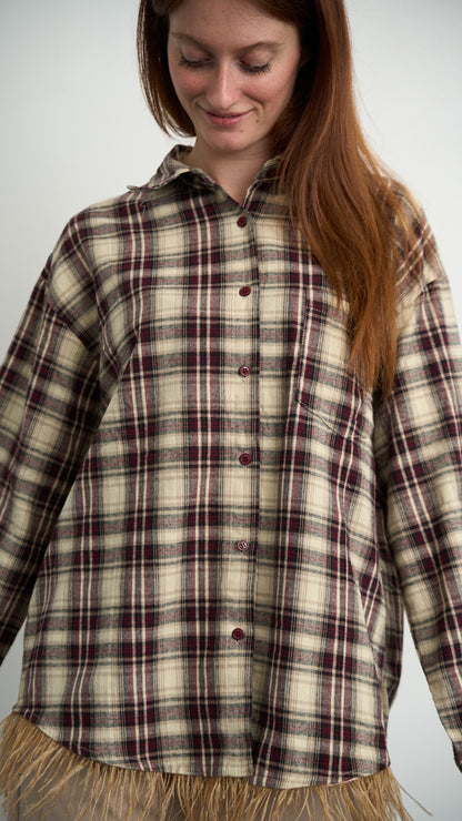 Via Roma - Camicia a quadri con piume - Beige - Bordeaux - Nero - ART.26AI60001637