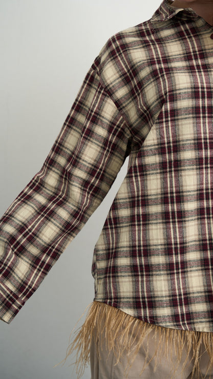 Via Roma - Camicia a quadri con piume - Beige - Bordeaux - Nero - ART.26AI60001637