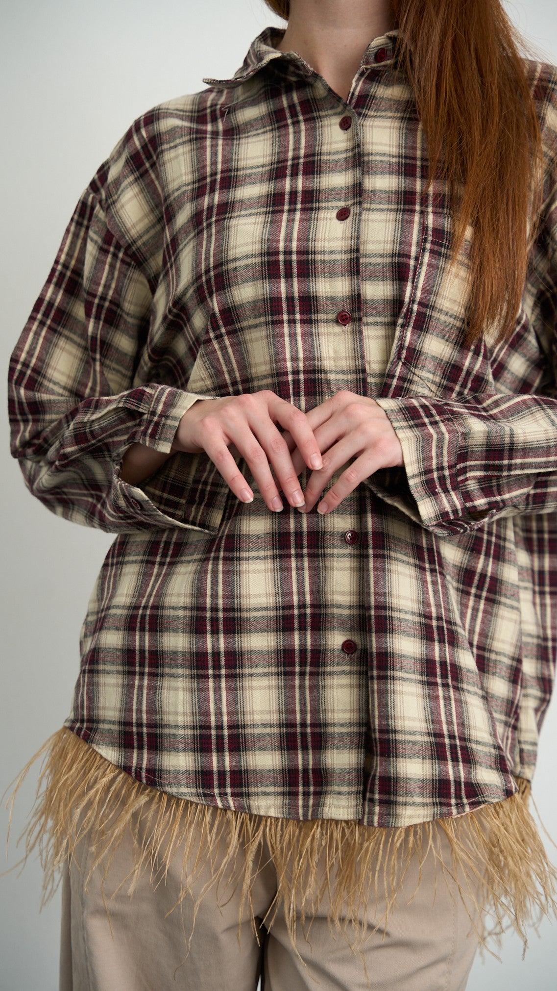 Via Roma - Camicia a quadri con piume - Beige - Bordeaux - Nero - ART.26AI60001637
