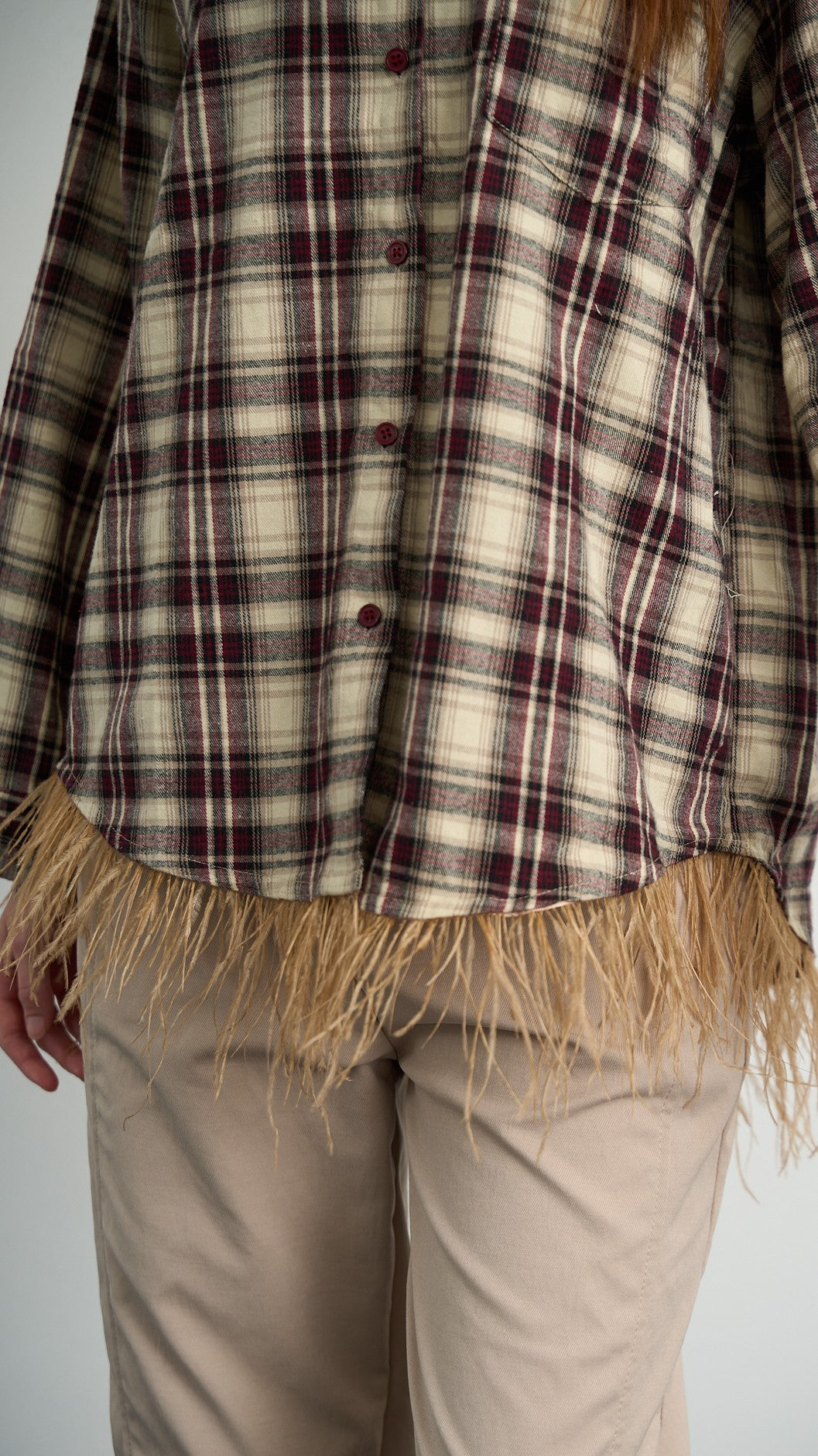 Via Roma - Camicia a quadri con piume - Beige - Bordeaux - Nero - ART.26AI60001637
