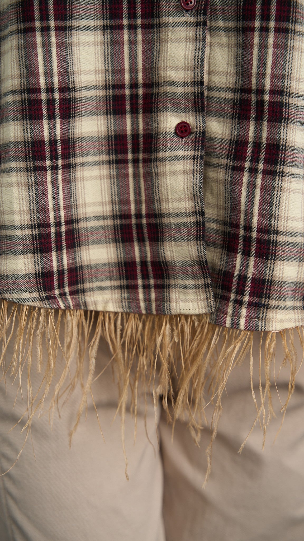 Via Roma - Camicia a quadri con piume - Beige - Bordeaux - Nero - ART.26AI60001637