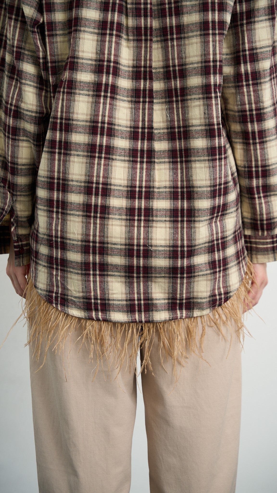 Via Roma - Camicia a quadri con piume - Beige - Bordeaux - Nero - ART.26AI60001637