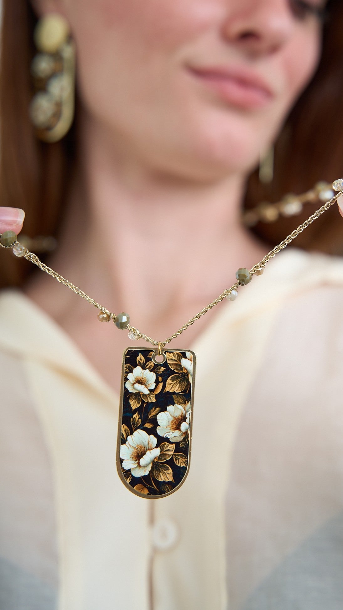 Via Roma - Collana "Ambrosia" - Nero - Avorio - Oro - Verde - Beige - Trasparente
