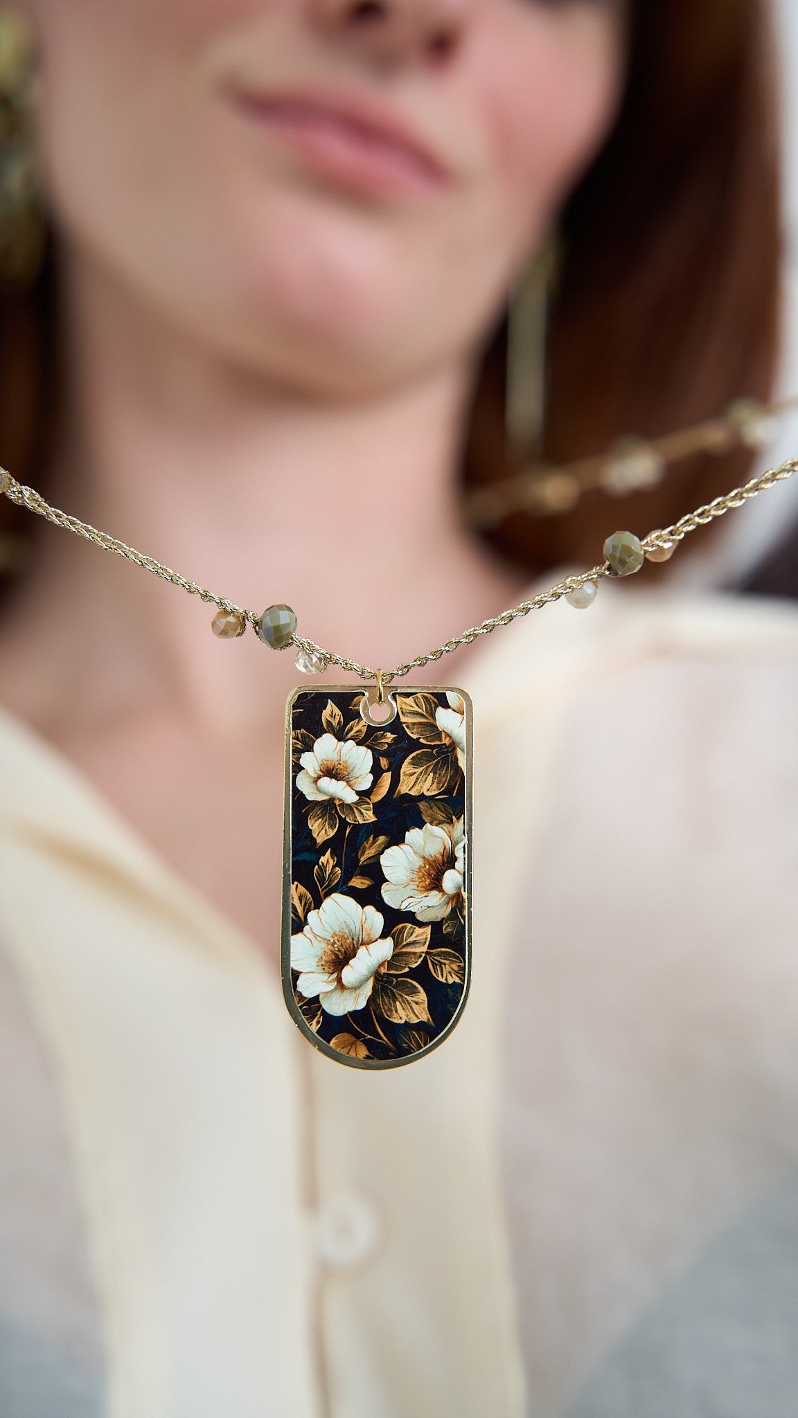 Via Roma - Collana "Ambrosia" - Nero - Avorio - Oro - Verde - Beige - Trasparente