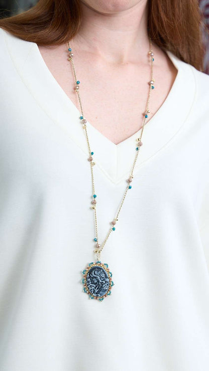 Via Roma - Collana "Cammeo" - Celeste - Dorato - Beige