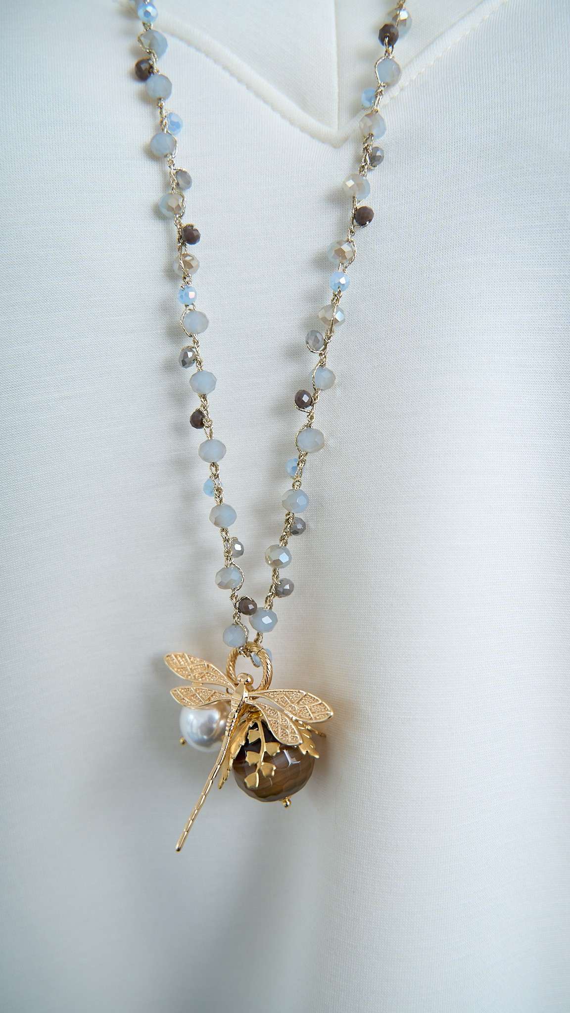 Via Roma - Collana "New Beautiful" - Azzurro polvere - Grigio - Marrone Striato