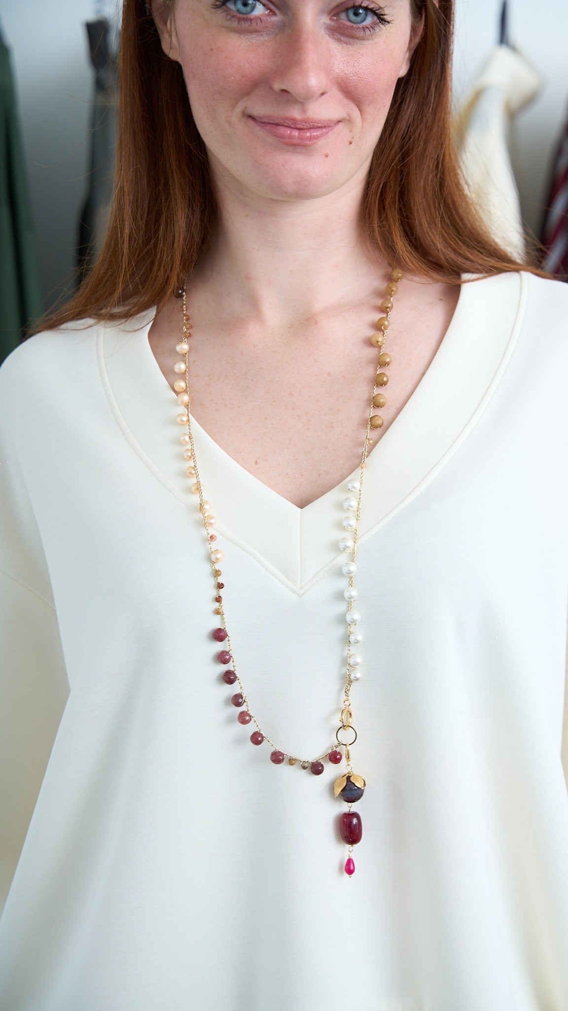 Via Roma - Collana "Krizia" - Oro - Avorio - Champagne - Bordeaux - Rosa Antico - Marrone Cognac