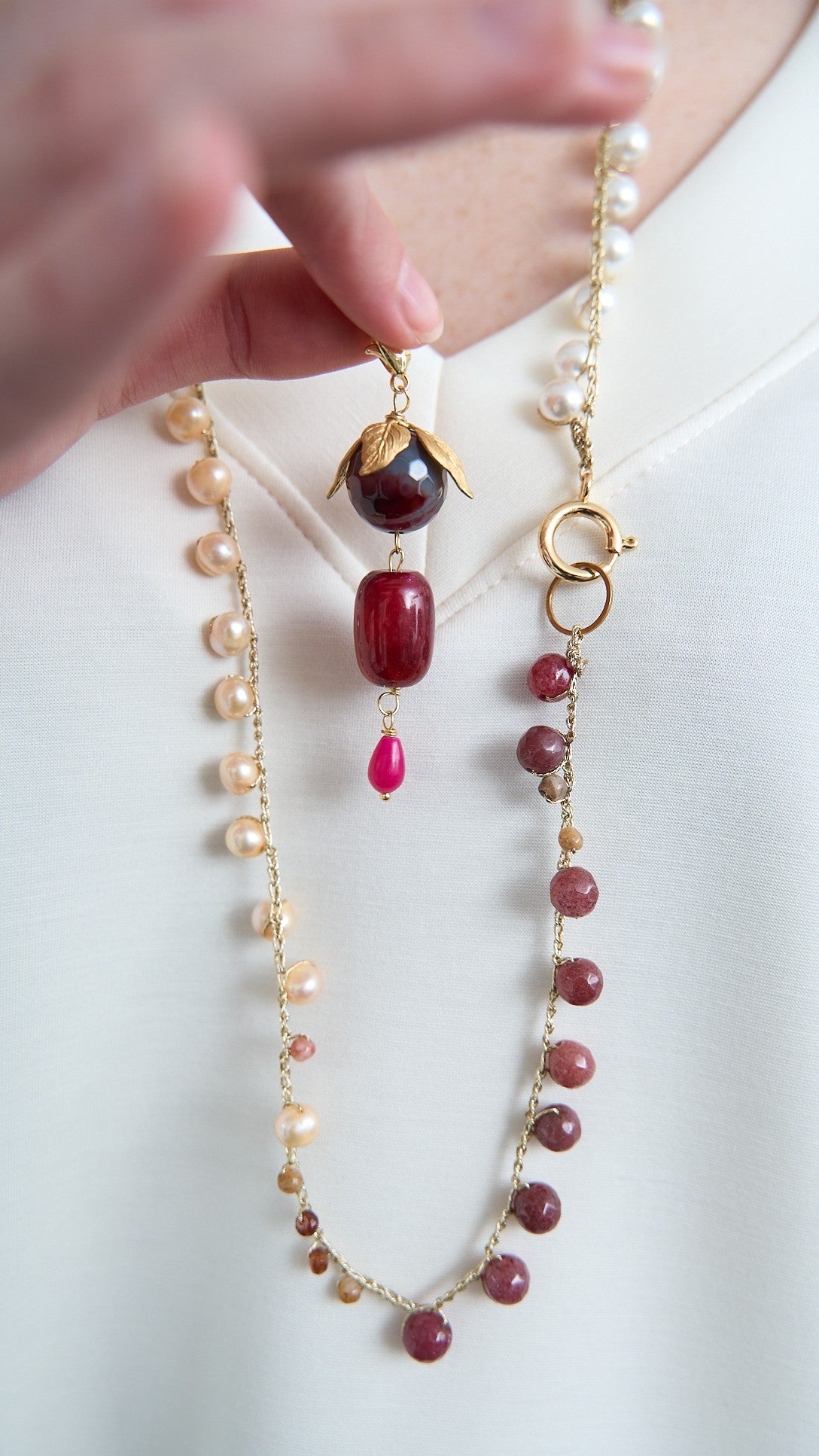 Via Roma - Collana "Krizia" - Oro - Avorio - Champagne - Bordeaux - Rosa Antico - Marrone Cognac