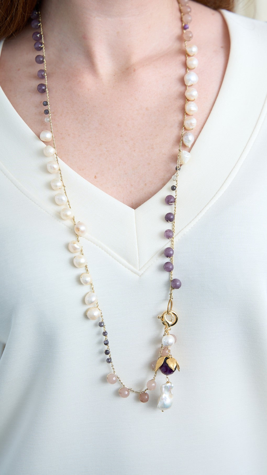 Via Roma - Collana "Krizia" - Oro - Bianco Perla - Lilla - Lavanda - Rosa Cipria