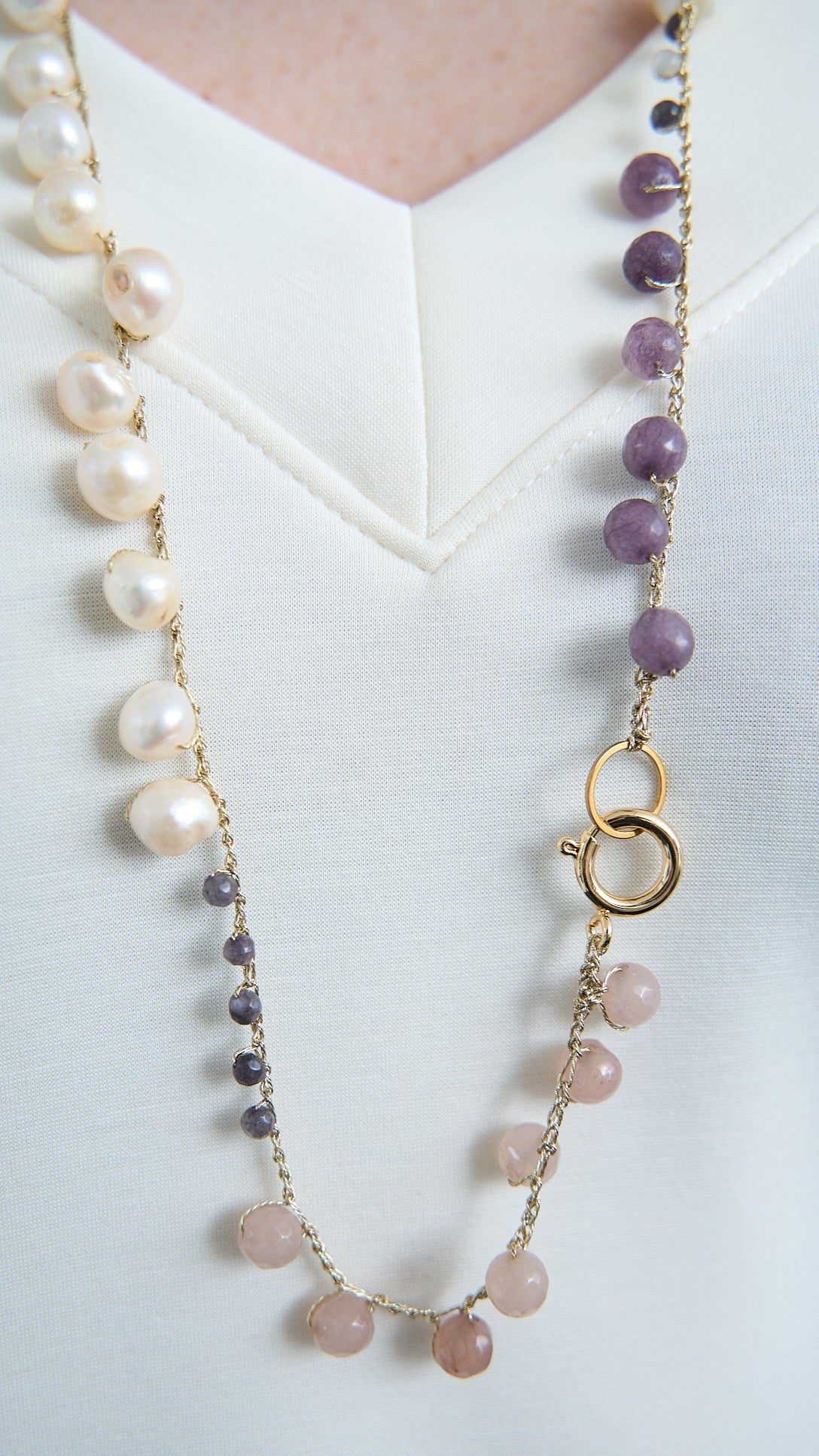 Via Roma - Collana "Krizia" - Oro - Bianco Perla - Lilla - Lavanda - Rosa Cipria
