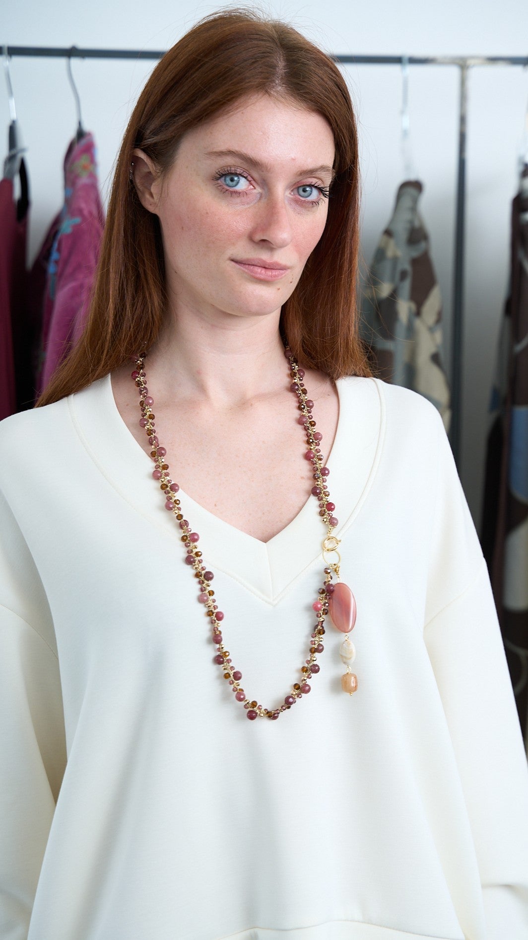 Via Roma - Collana "Krizia" - Oro - Bronzo - Marrone - Rosa Antico - Malva - Bordeaux