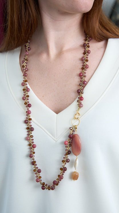 Via Roma - Collana "Krizia" - Oro - Bronzo - Marrone - Rosa Antico - Malva - Bordeaux