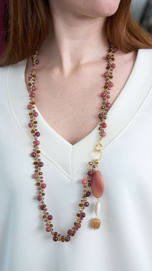 Via Roma - Collana "Krizia" - Oro - Bronzo - Marrone - Rosa Antico - Malva - Bordeaux