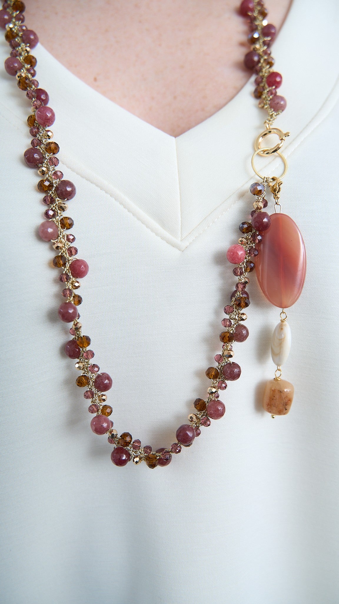 Via Roma - Collana "Krizia" - Oro - Bronzo - Marrone - Rosa Antico - Malva - Bordeaux
