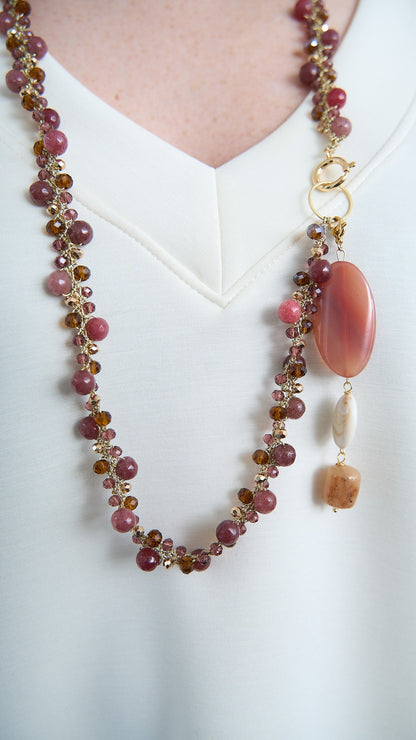 Via Roma - Collana "Krizia" - Oro - Bronzo - Marrone - Rosa Antico - Malva - Bordeaux