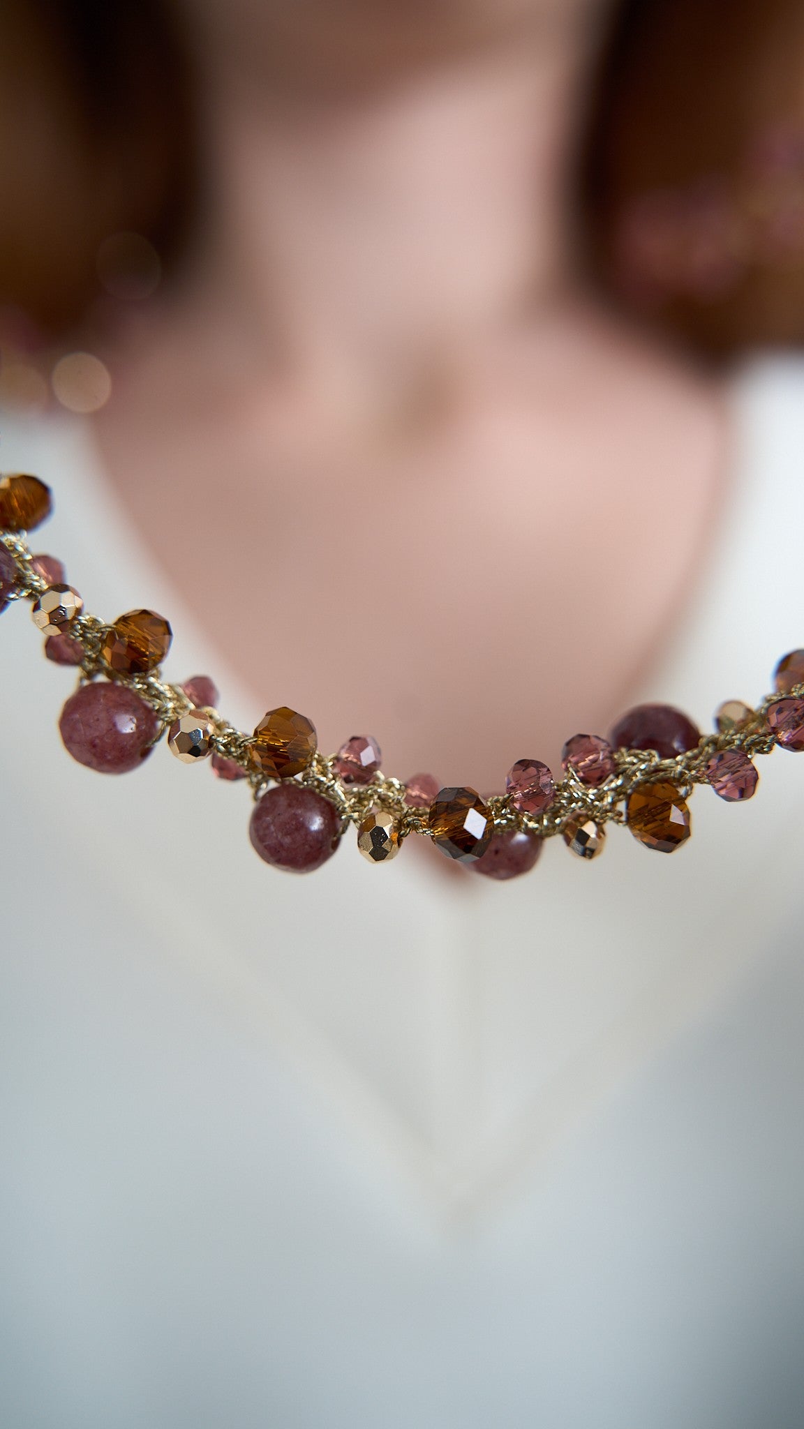 Via Roma - Collana "Krizia" - Oro - Bronzo - Marrone - Rosa Antico - Malva - Bordeaux