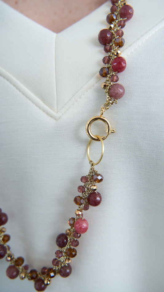 Via Roma - Collana "Krizia" - Oro - Bronzo - Marrone - Rosa Antico - Malva - Bordeaux