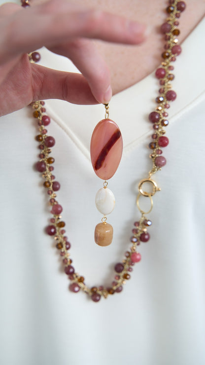 Via Roma - Collana "Krizia" - Oro - Bronzo - Marrone - Rosa Antico - Malva - Bordeaux