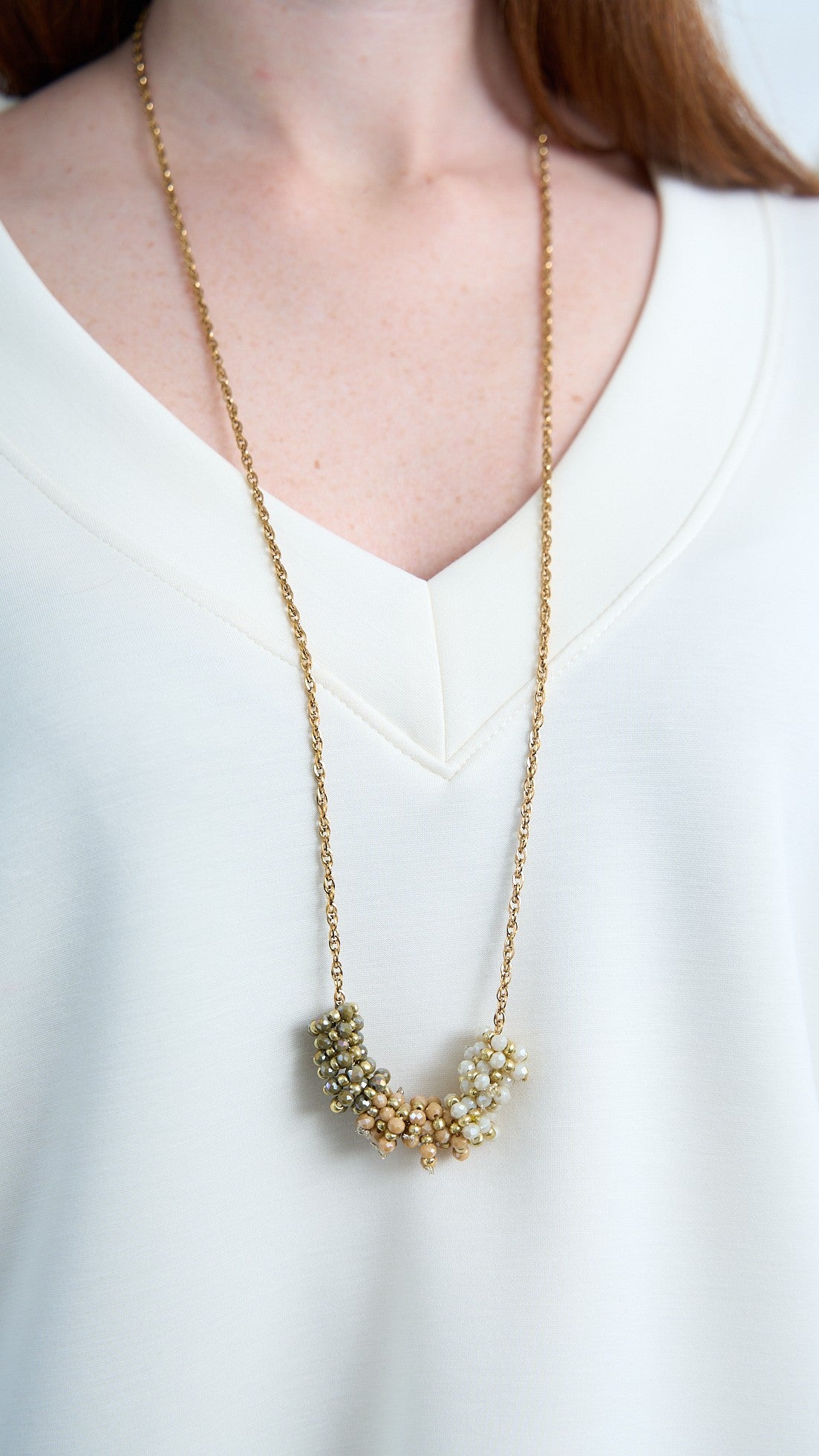 Via Roma - Collana "Adelina" - Verde - Beige - Bianco - Dorato