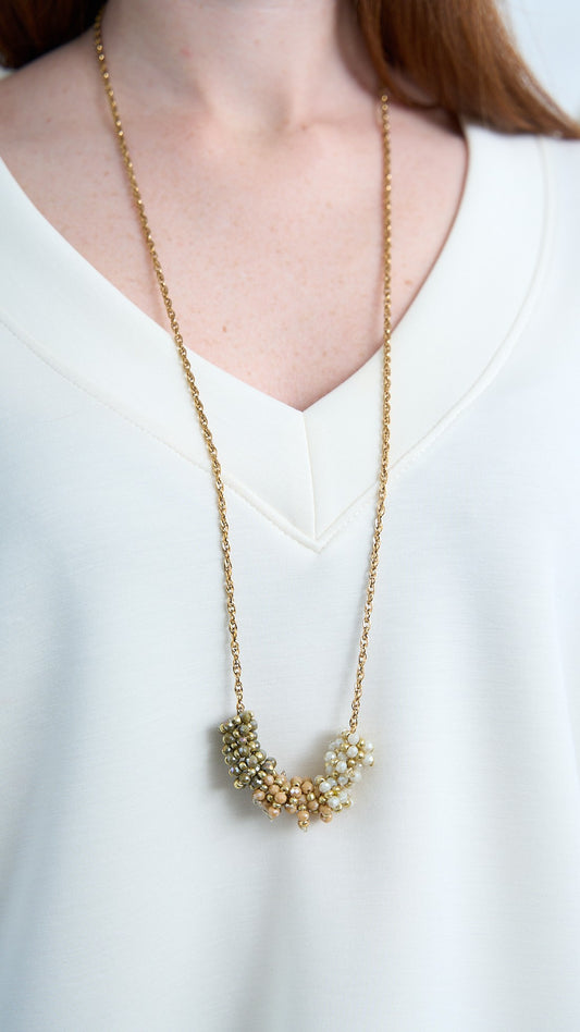 Via Roma - Collana "Adelina" - Verde - Beige - Bianco - Dorato