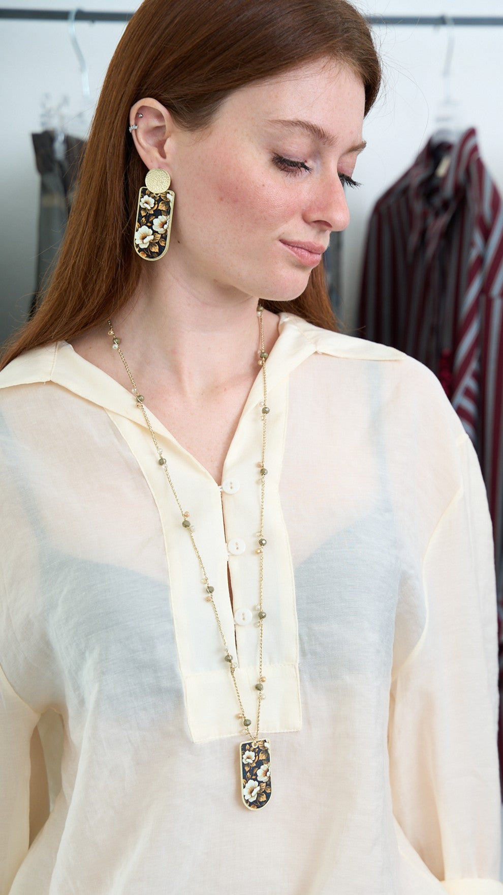 Via Roma - Collana "Ambrosia" - Nero - Avorio - Oro - Verde - Beige - Trasparente
