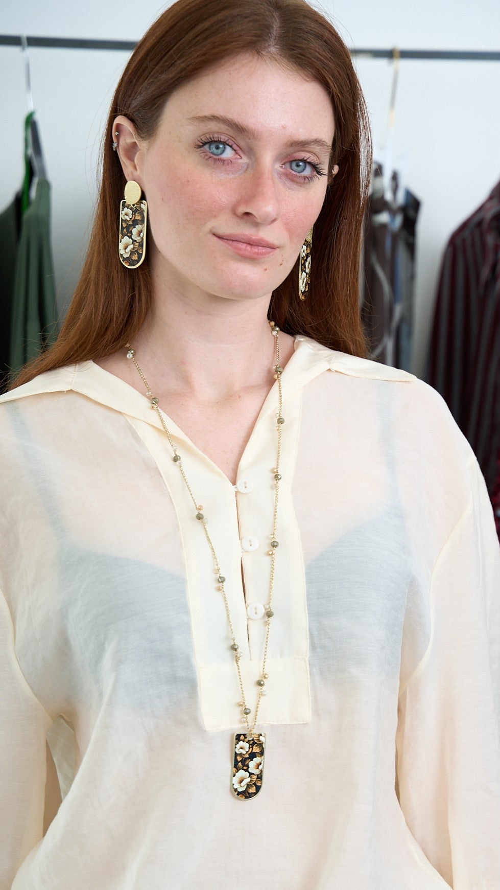 Via Roma - Collana "Ambrosia" - Nero - Avorio - Oro - Verde - Beige - Trasparente