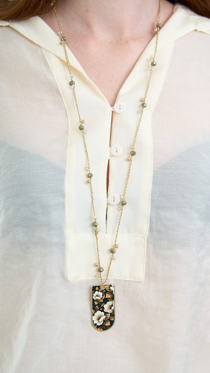 Via Roma - Collana "Ambrosia" - Nero - Avorio - Oro - Verde - Beige - Trasparente
