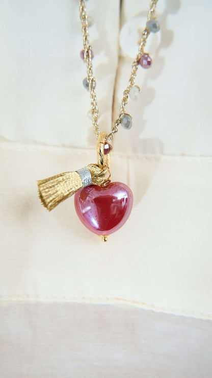 Via Roma - Collana "Cuore Ceramica" - Rosso - Burro - Grigio - Dorato
