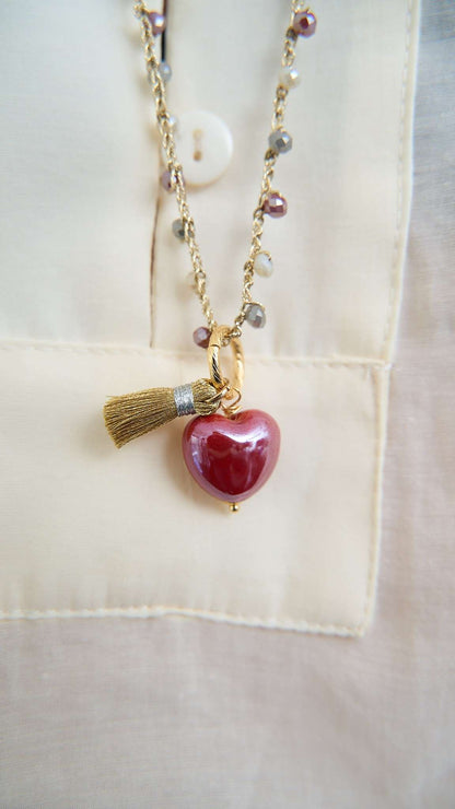 Via Roma - Collana "Cuore Ceramica" - Rosso - Burro - Grigio - Dorato