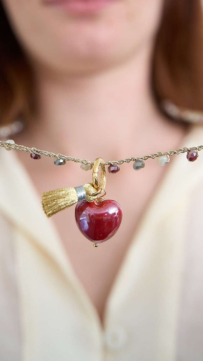 Via Roma - Collana "Cuore Ceramica" - Rosso - Burro - Grigio - Dorato