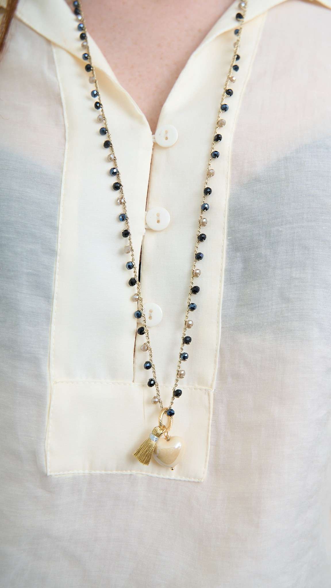 Via Roma - Collana "Cuore Ceramica" - Nero - Blu Notte - Beige