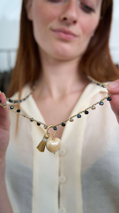 Via Roma - Collana "Cuore Ceramica" - Nero - Blu Notte - Beige
