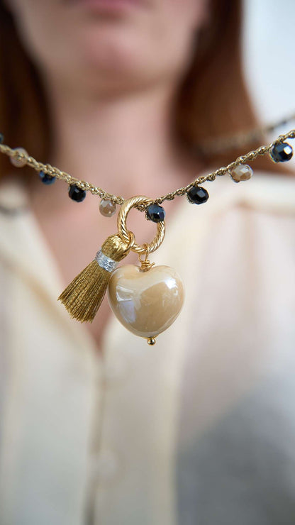 Via Roma - Collana "Cuore Ceramica" - Nero - Blu Notte - Beige