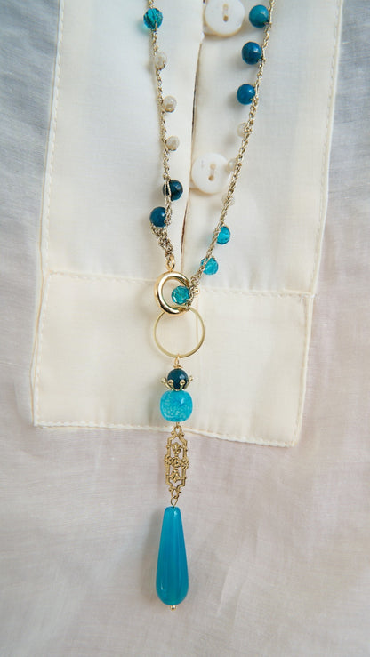 Via Roma - Collana "Clessidra" - Turchese - Blu Petrolio - Bianco Perla - Oro