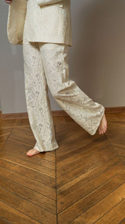Zahjr - Pantaloni in pizzo color panna - ART.53539791