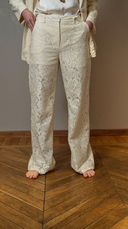Zahjr - Pantaloni in pizzo color panna - ART.53539791