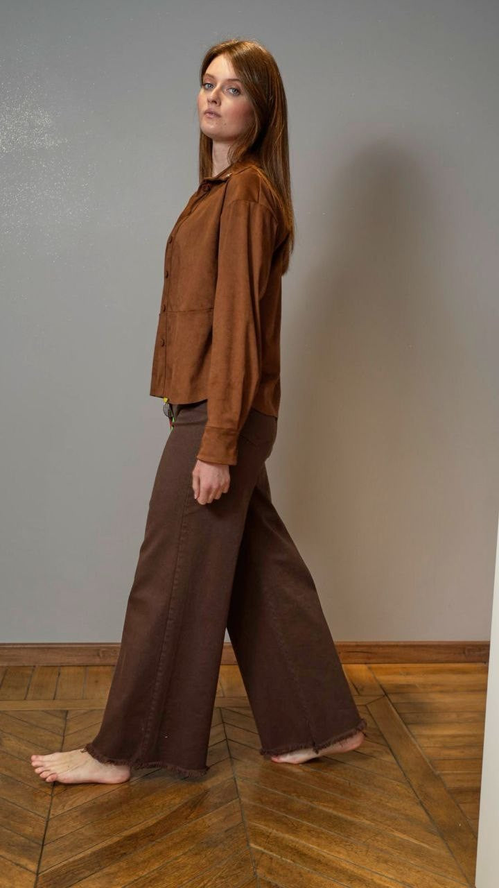 Tensione In - Pantaloni tinta unita marroni con charms - ART.PA3893-GAD