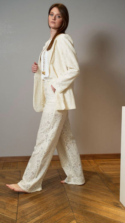 Zahjr - Pantaloni in pizzo color panna - ART.53539791
