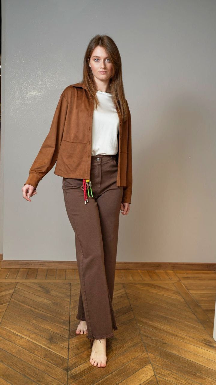 Tensione In - Pantaloni tinta unita marroni con charms - ART.PA3893-GAD