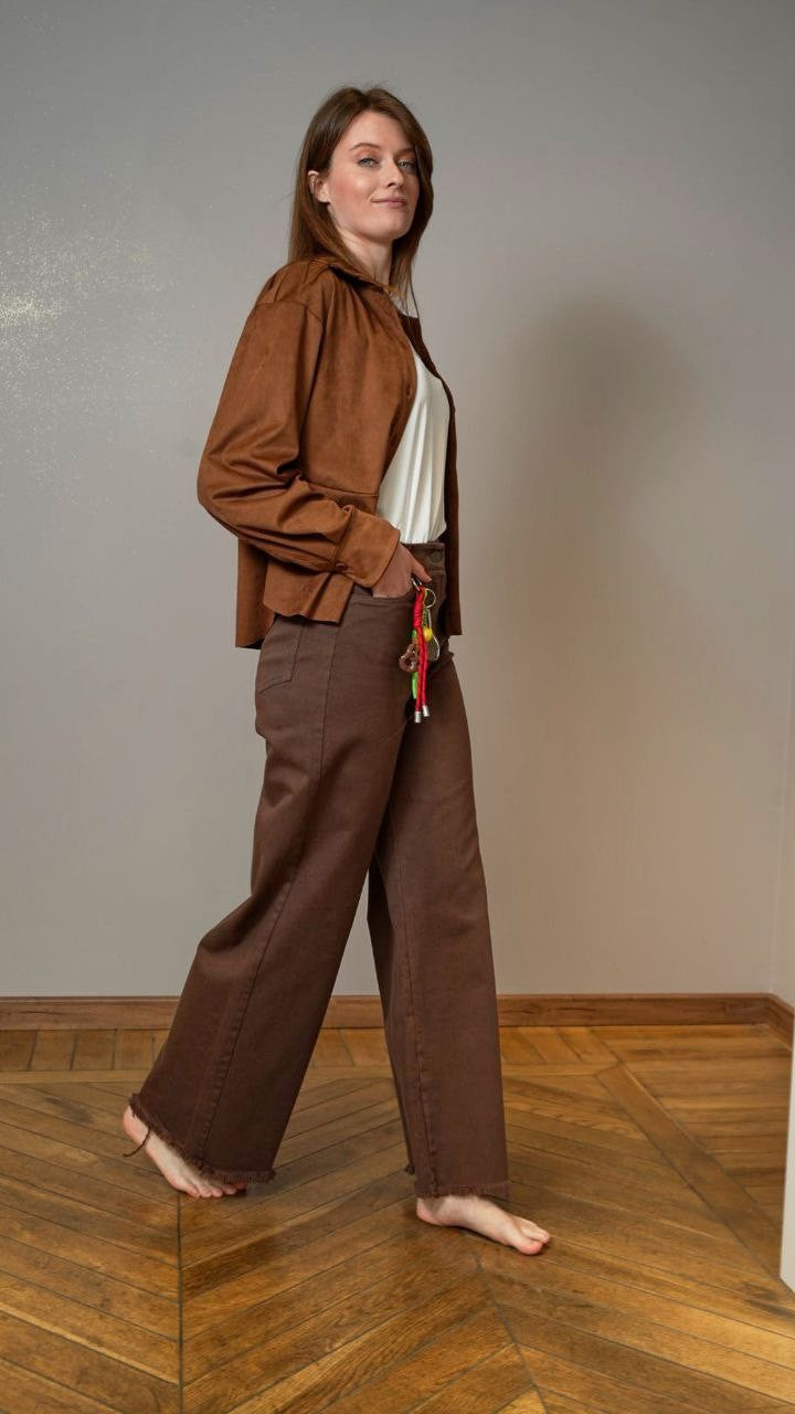 Tensione In - Pantaloni tinta unita marroni con charms - ART.PA3893-GAD