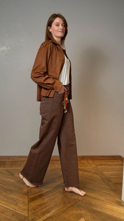 Tensione In - Pantaloni tinta unita marroni con charms - ART.PA3893-GAD