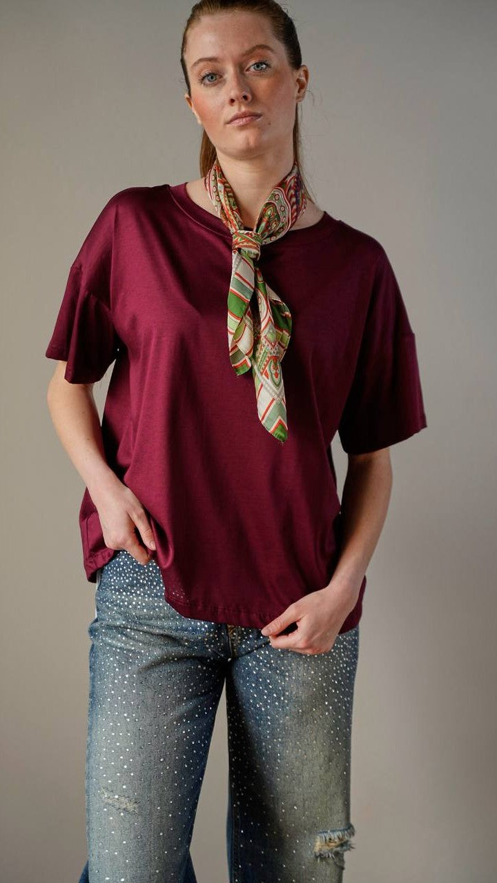 Zahjr - T-shirt in tinta unita vinaccio con foulard fantasia - ART.53539854