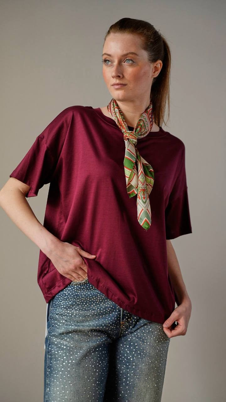 Zahjr - T-shirt in tinta unita vinaccio con foulard fantasia - ART.53539854